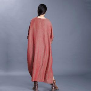 Bat Sleeve Large Printed Dress Flax Comfy Jellabiya Dress
