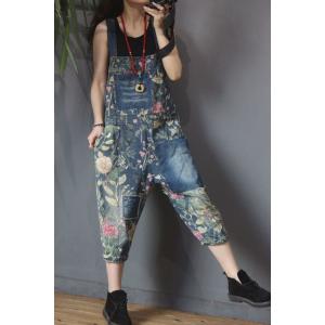 Cloth Patchwork Floral Overalls Baggy Jean Dungarees