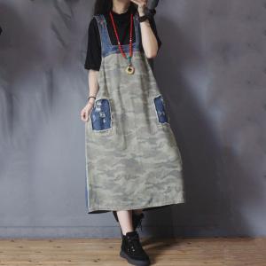 Denim Patchwork Camo Dress A-Line Denim Overall Dress