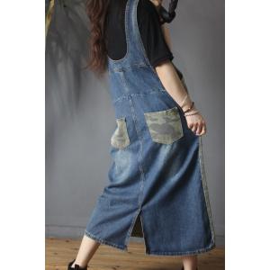 Denim Patchwork Camo Dress A-Line Denim Overall Dress