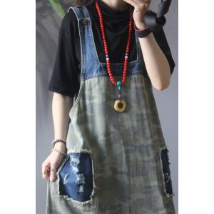 Denim Patchwork Camo Dress A-Line Denim Overall Dress