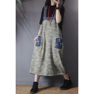 Denim Patchwork Camo Dress A-Line Denim Overall Dress