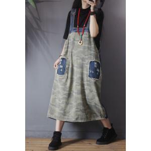 Denim Patchwork Camo Dress A-Line Denim Overall Dress