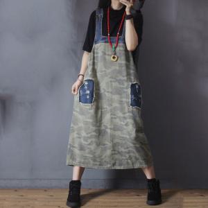 Denim Patchwork Camo Dress A-Line Denim Overall Dress