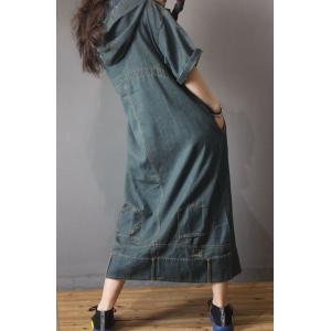 Baggy-Fitting Ripped Denim Dress Korean Hooded Dress