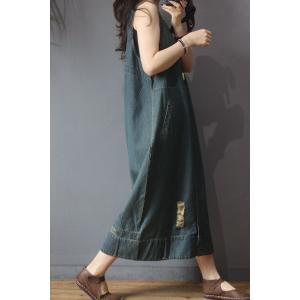 V-Neck Large Sleeveless Dress Summer Denim Maxi Dress