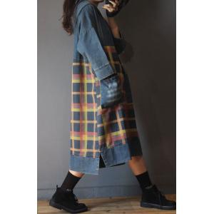 Korean Chic  Plaid Hoodie Dress  Long Sleeve Casual Jean Dress