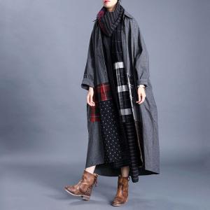 Plaid Patchwork Cotton Linen Shirt Dress Plus Size Abaya Dress