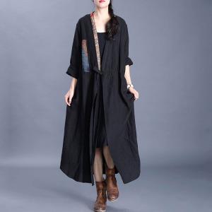 Chinese Vintage Drawstring Kimono Patchwork Linen Outerwear