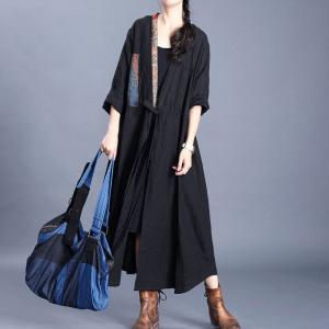 Chinese Vintage Drawstring Kimono Patchwork Linen Outerwear