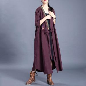 Chinese Vintage Drawstring Kimono Patchwork Linen Outerwear