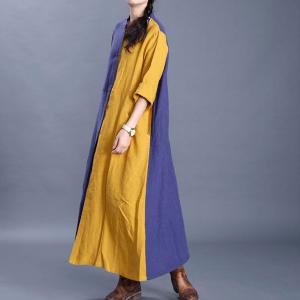 Yellow Contrast Oversized Shirt Dress Korean Flax Clothing
