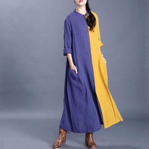 Yellow Contrast Oversized Shirt Dress Korean Flax Clothing