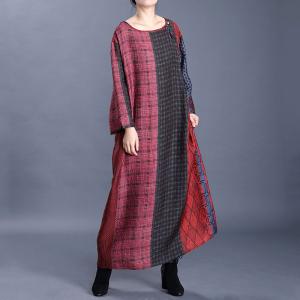 Loose-Fitting Crew Neck Dress Folk Printed Shift Dress