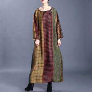 Loose-Fitting Crew Neck Dress Folk Printed Shift Dress