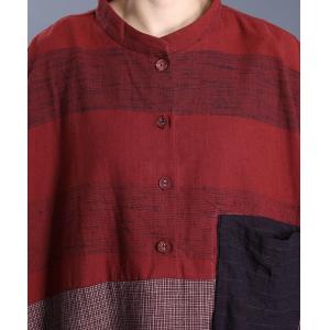 Red Contrast Loose Linen Dress Summer Oversized Shirt Dress