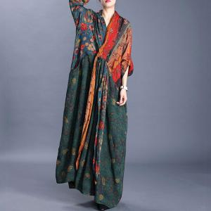 Vintage Floral  Maxi Kimono Dress Large Front Knot Dress