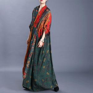 Vintage Floral  Maxi Kimono Dress Large Front Knot Dress