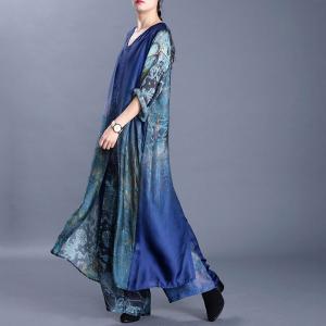 Retro Printed Knee Length Dress with Silk Slouchy Pants