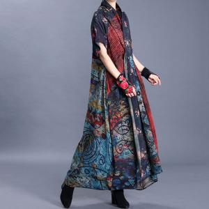 Folk Printed Shirt Sleeve Knot Dress Maxi Cruise Wear