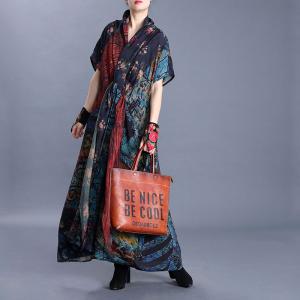 Folk Printed Shirt Sleeve Knot Dress Maxi Cruise Wear