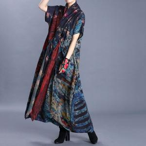 Folk Printed Shirt Sleeve Knot Dress Maxi Cruise Wear