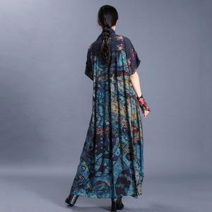 Folk Printed Shirt Sleeve Knot Dress Maxi Cruise Wear