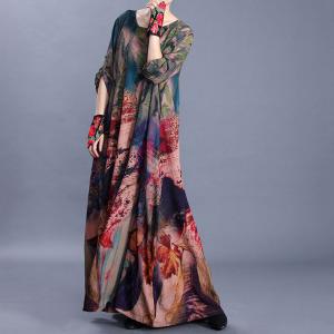 Colorful Flowers Elegant Church Dress Silk Plus Size Maxi Dress