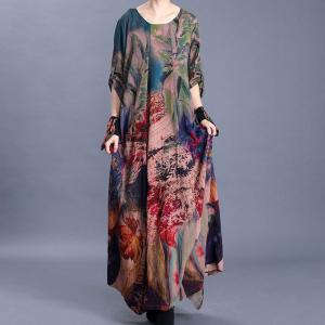 Colorful Flowers Elegant Church Dress Silk Plus Size Maxi Dress