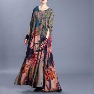 Colorful Flowers Elegant Church Dress Silk Plus Size Maxi Dress