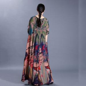 Colorful Flowers Elegant Church Dress Silk Plus Size Maxi Dress