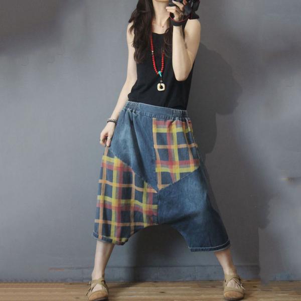 Colorful Checkered Harem Pants Korean Baggy Cropped Jeans