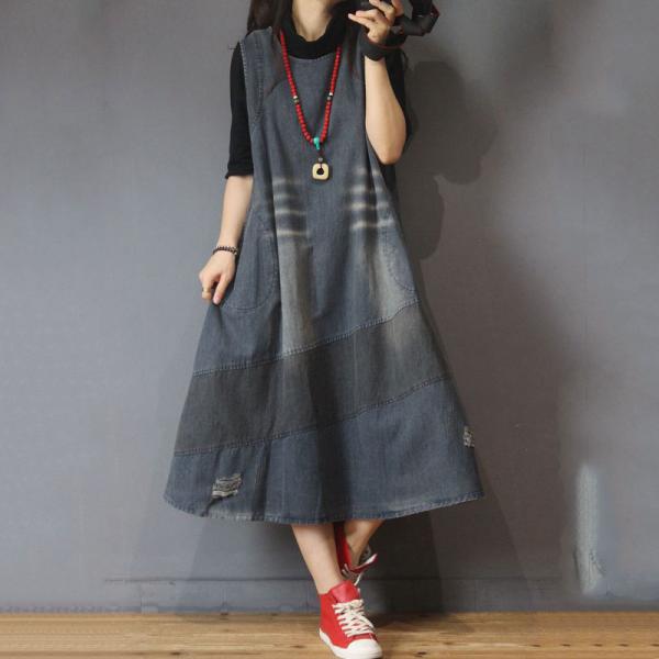 Casual Style Fit and Flare Dress Denim Sleeveless Dress