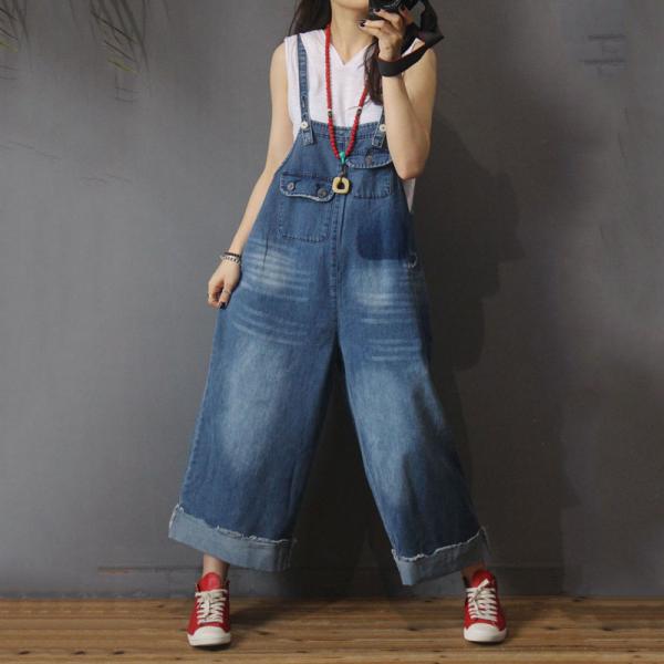 Relax-Fitting Jeans Overalls Flap Pockets Slip Dungarees