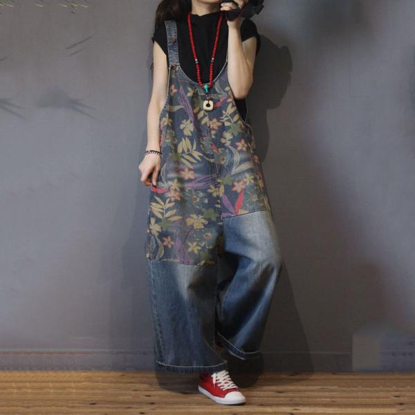 womens floral denim overalls