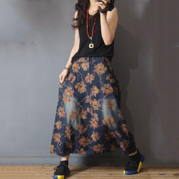 Maple Printing Maxi Culottes Womans Fashion Pantskirt