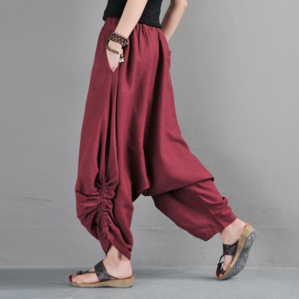 Cotton Linen Drawstring Pants Loose Thai Pants for Women