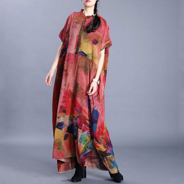 Artistic Printed Plus Size Shirt Dress Short Sleeve Caftan Dress