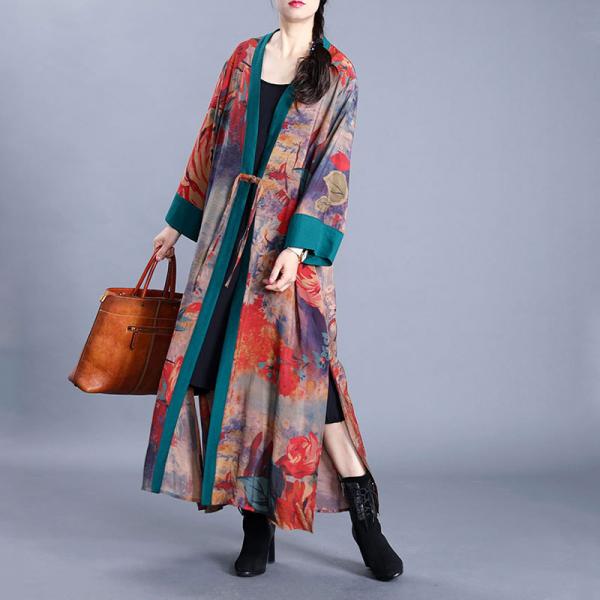 Chinese Fashion Side Slits Cardigan Vintage Printed Kimono