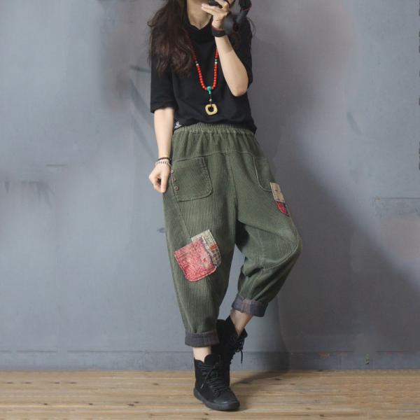 Street Fashion Corduroy Vintage Pants Womens Patchwork Hippie Pants