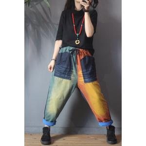 Colorful Corduroy Harem Pants Baggy  Patchwork Quilted Trousers