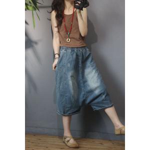 Summer Denim Cropped Trousers Embroidery Harem Jeans