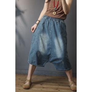 Summer Denim Cropped Trousers Embroidery Harem Jeans