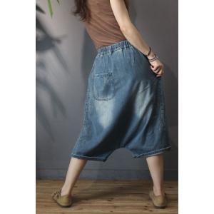 Summer Denim Cropped Trousers Embroidery Harem Jeans