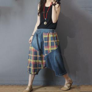 Colorful Checkered Harem Pants Korean Baggy Cropped Jeans