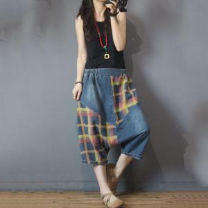 Colorful Checkered Harem Pants Korean Baggy Cropped Jeans