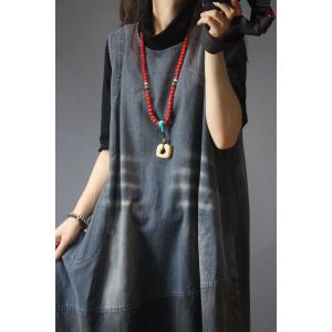 Casual Style Fit and Flare Dress Denim Sleeveless Dress