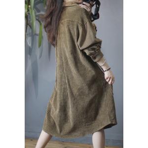 Button Up Corduroy Overcoat Flap Pockets Plus Size Coat