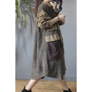 Button Up Corduroy Overcoat Flap Pockets Plus Size Coat