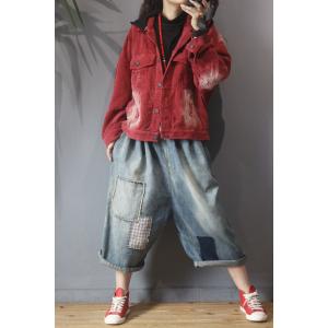 Flap Pockets Corduroy Jackets Womens Hooded Top